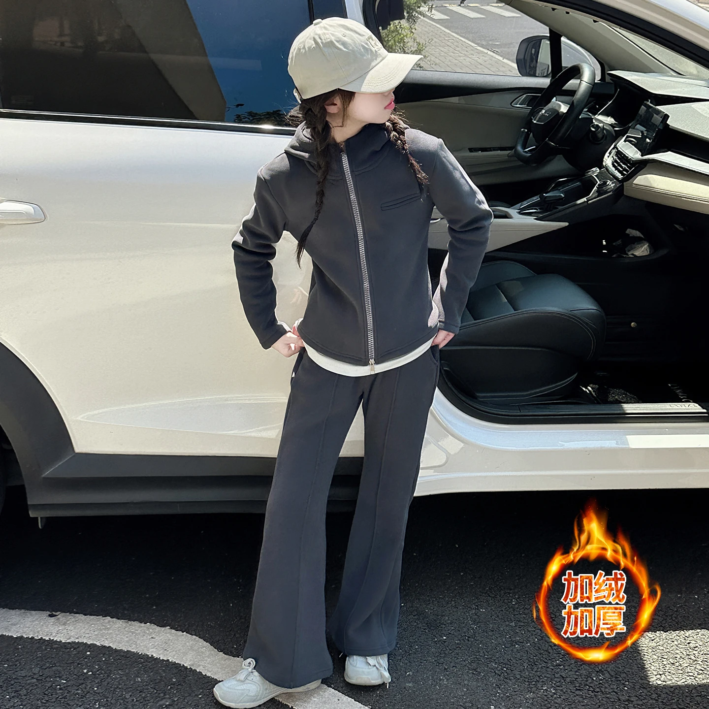 الشتاء في سن المراهقة الفتيات أفخم الملابس الرياضية مجموعة مقنعين جاكيت زيبرا + جرس قيعان السراويل 2 قطعة طفل صغير رداء غير رسمية ملابس أطفال