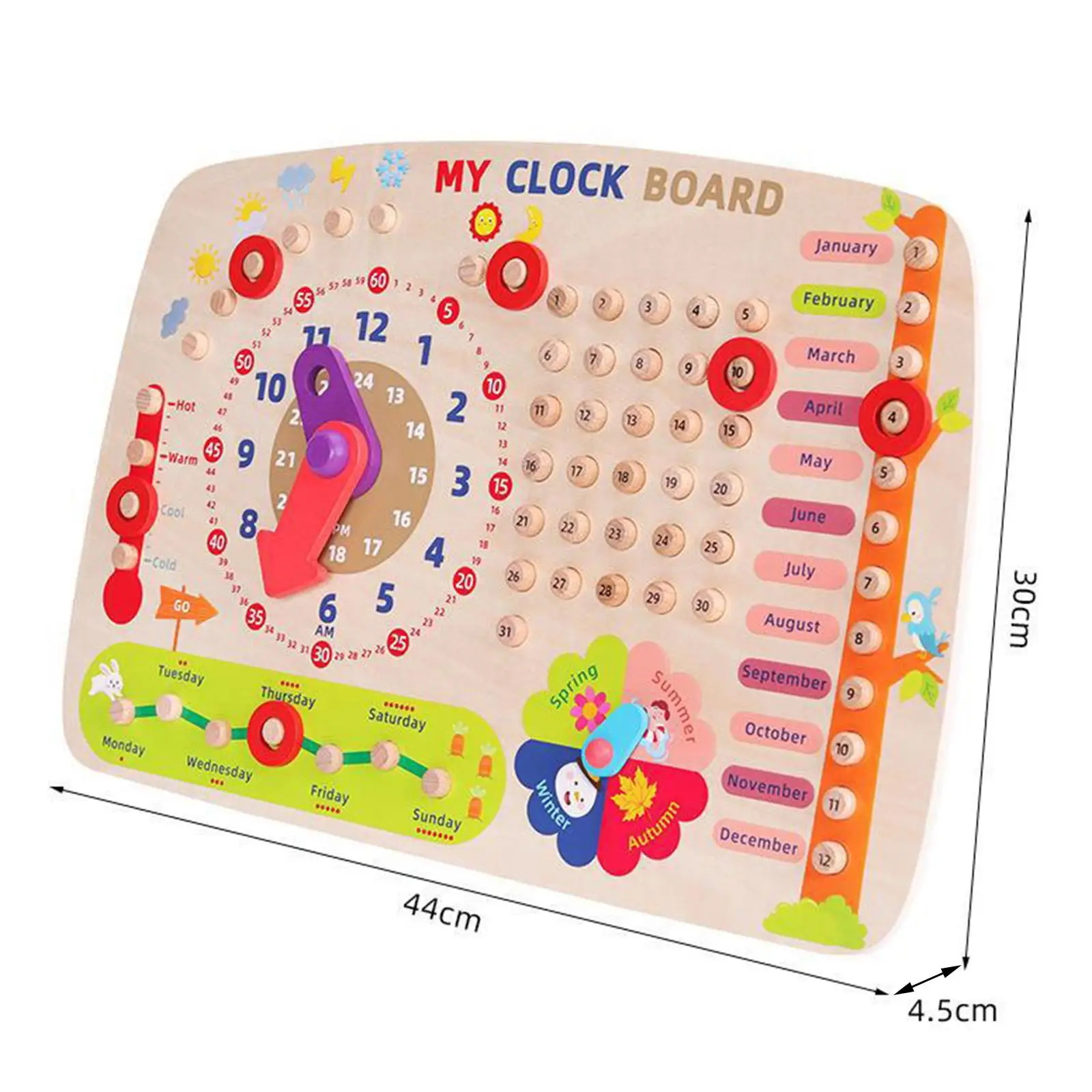 Wooden Toys Childrens Calendar Teaching Clock for Boys Girls Learning Toys