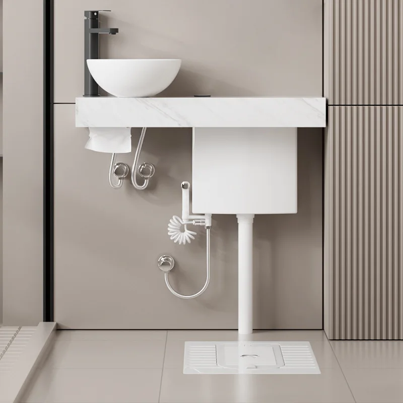 Small apartment with cover board squatting toilet integrated flip flushing tank with wash basin squatting pit wash basin
