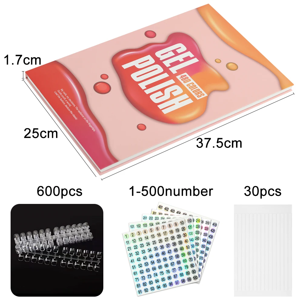New 480 Nail Color Display Foot Nail Shape Inlaid Color Card Nail Art Sample Book Salon Manicure Tools Showing Shelf