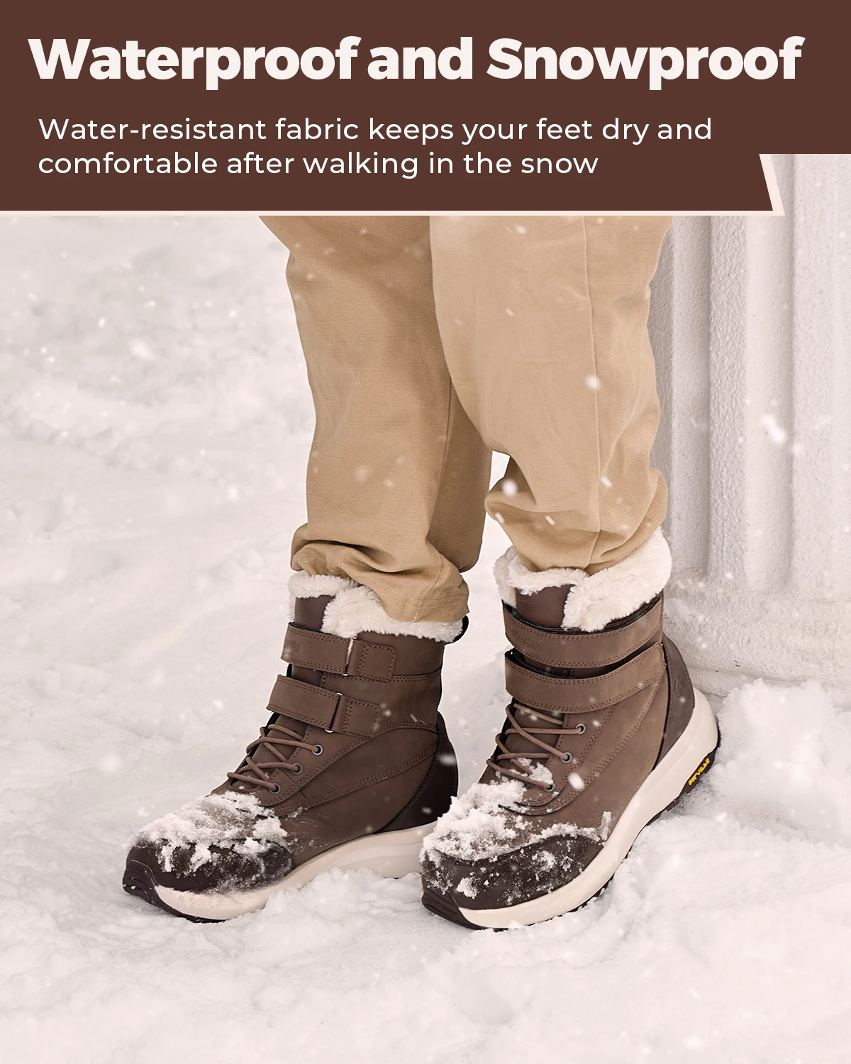 Fittington Men‘s Snow Boots Extra Wide Winter Boots For Men Fur Lining Anti-slip Warm Shoes Hiking Warm Soft Plush Ankle Boots