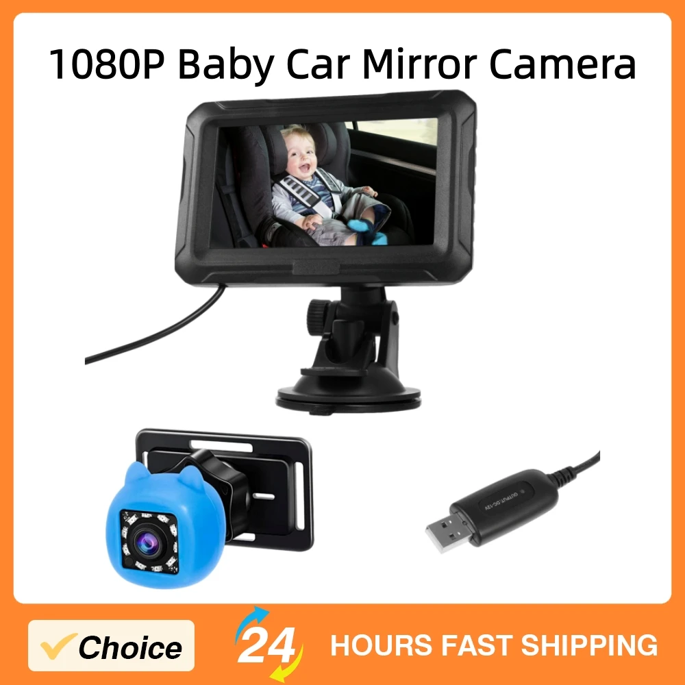 

Car 1080P Baby Monitor with Camera for Infants Kids Pets 150°Viewing Angle 4.3" Baby Camera With Night Vision Baby Car Mirror