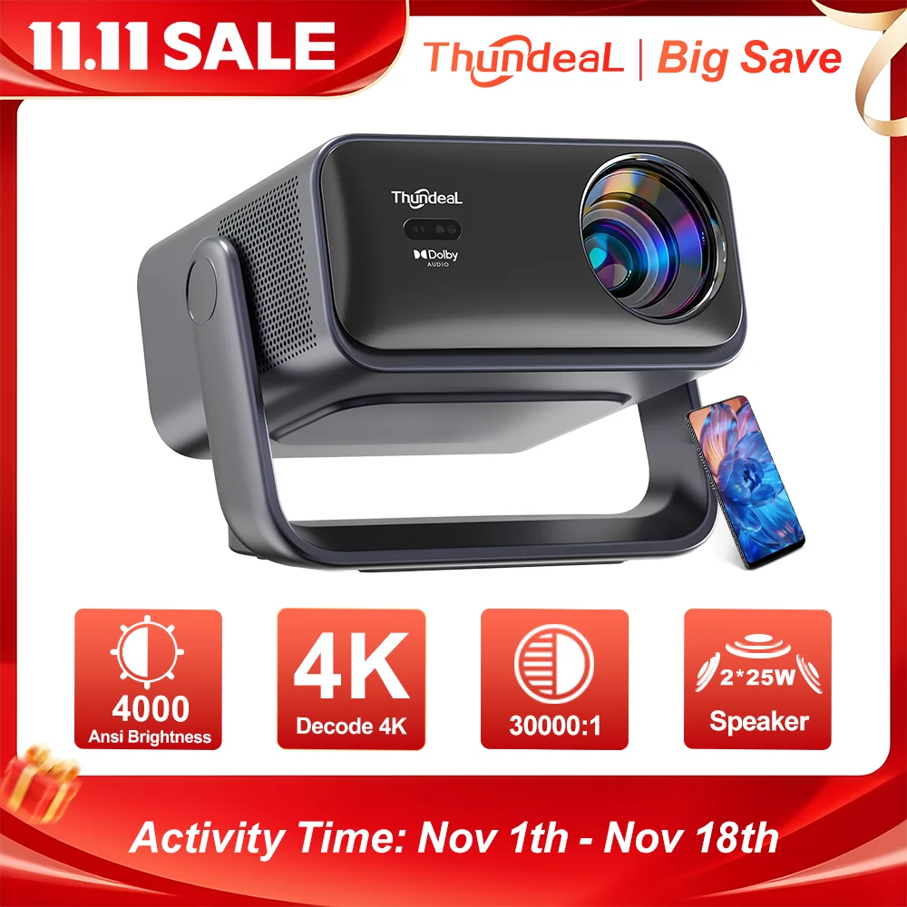 ThundeaL TD99W VIDAA Live TV Smart Projector 4000Ansi 4K 50W Dolby WiFi Full HD 1080P Home Theater Outdoor Movie Video Projector