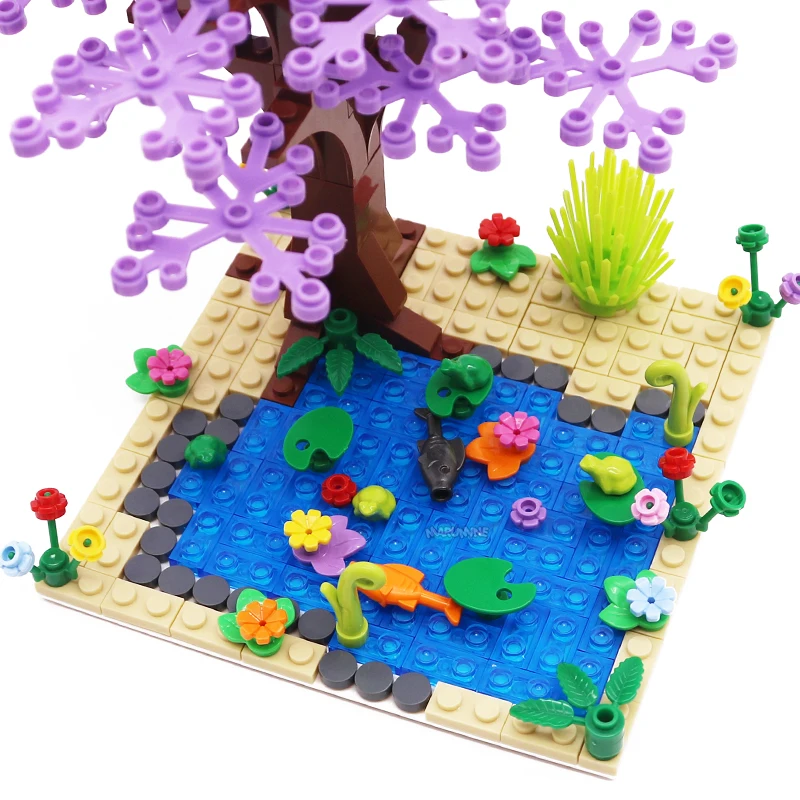 MARUMINE 296PCS Pond Tree MOC 2Sets Accessories DIY Blocks Plant Natural Street View Park Jungle Educational Creative Bricks