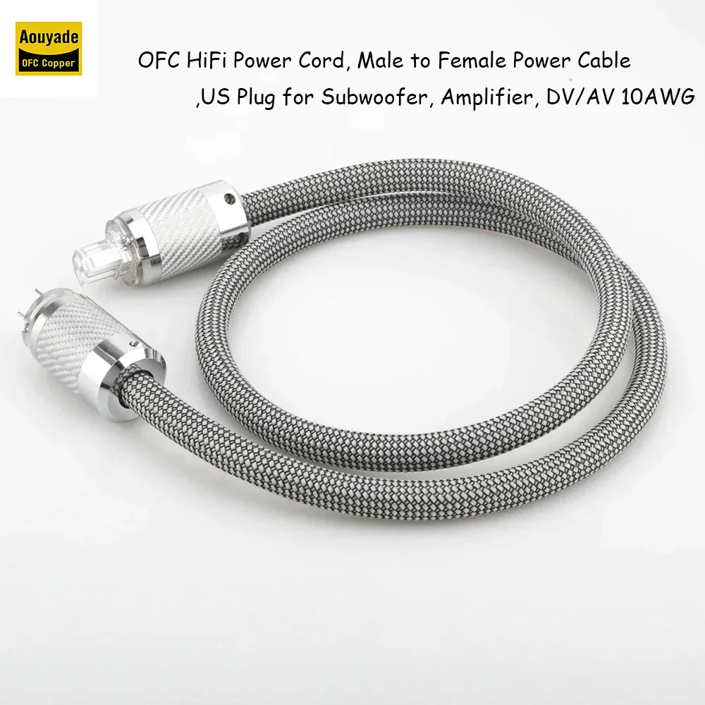 Aouyade P101 OFC HiFi Power Cord, Male to Female Power Cable,US Plug for Subwoofer, Amplifier, DV/AV 10AWG