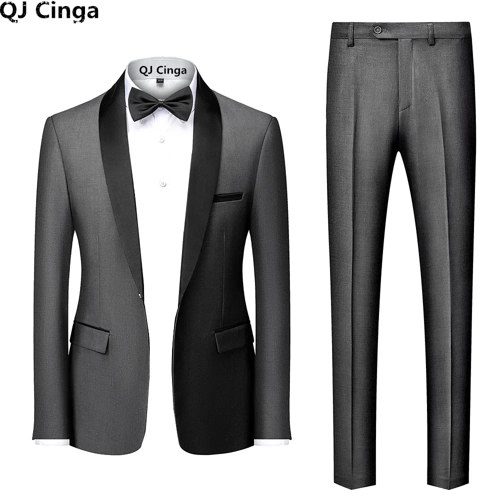 Picture 6: Men's Black Two-Piece Suit(Jacket + Pants) Business Wedding Terno Masculino White Fashion Slim Costume Homme.