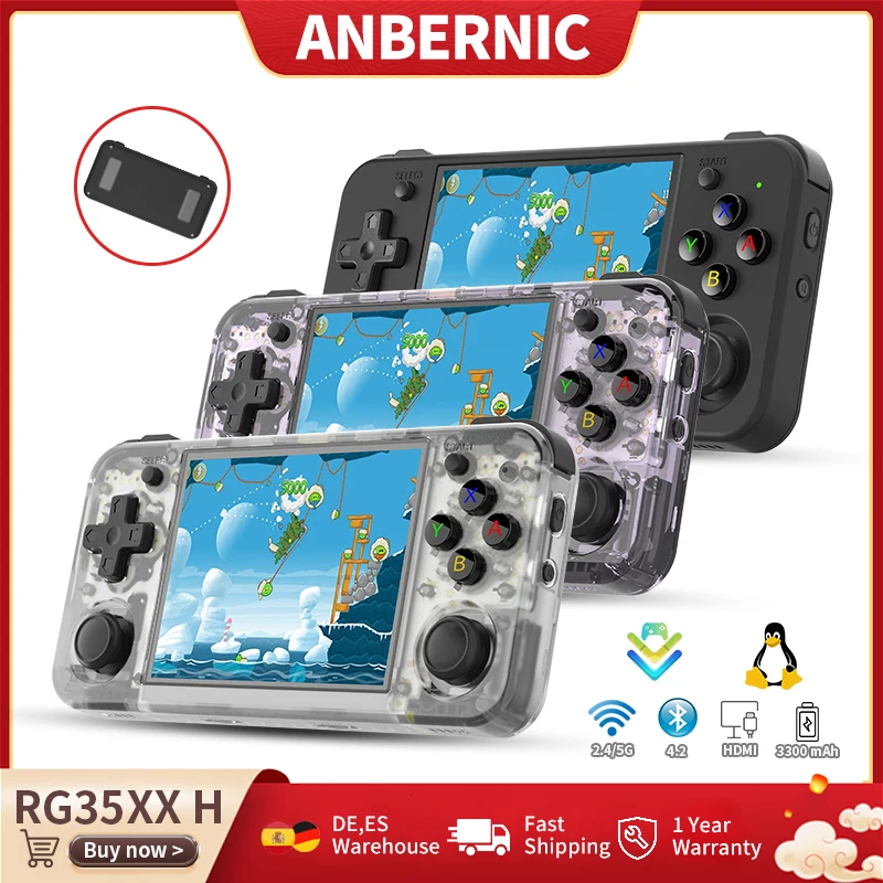 Consola de Juegos Portátil Anbernic RG35XX H, Pantalla IPS de 3.5 Pulgadas, Linux de 64 Bits, Batería de 3300 mAh, Reproductor de Juegos Retro, Compatible con Salida de TV HD, Regalo para Niños