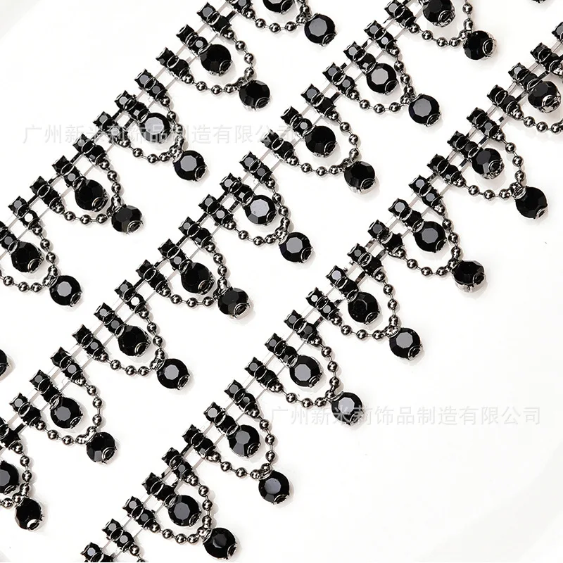 3yard New Product Electroplating Gun Black Rhinestone Fringed Pendant Chain Belly Dance Waist Chain Clothing Accessories