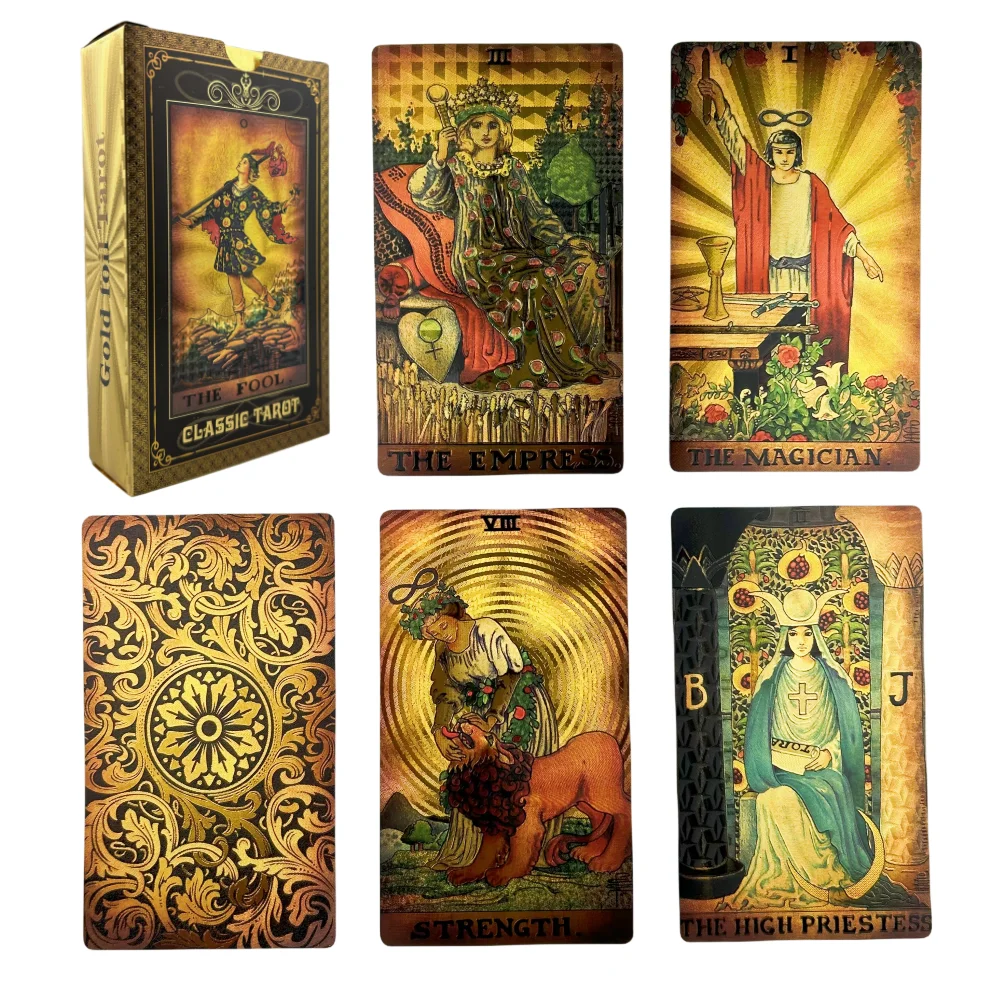 12*7CM Plastic PVC Gold Foil Tarot Cards Board Game Classic Rider Oracle Divination Deck Tell The Future For Beginner