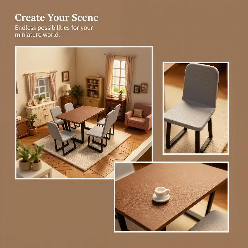 1 12 Dollhouse Miniature Furniture Dining Table And Chairs Classic Wood Model Set For Collectors Living Room Scene