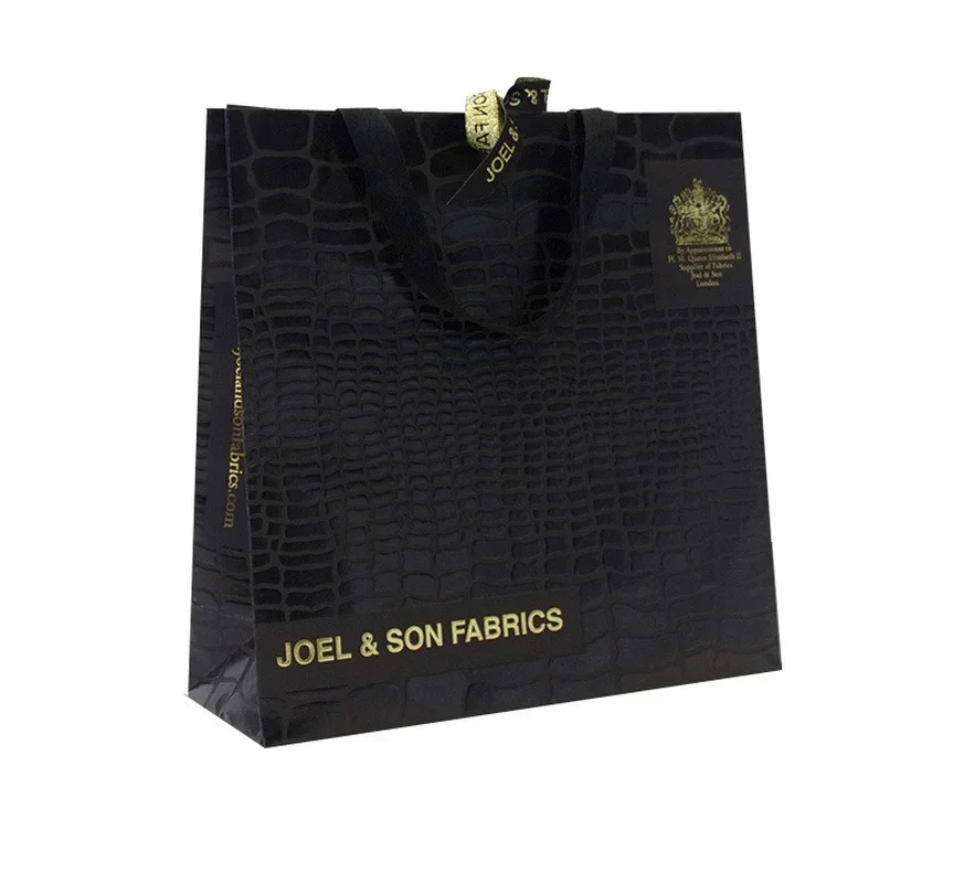 Premium crocodile skin texture paper with gold foil logo paper bag packaging box China Manufacturer White Luxury Printed