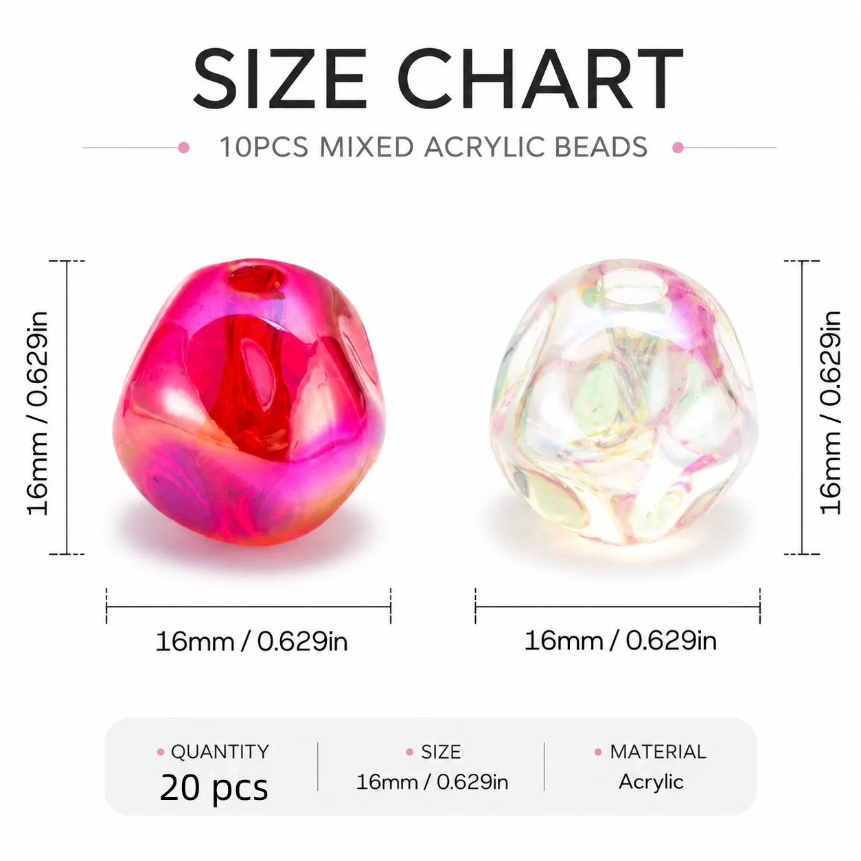 20Pcs 6 Styles Mixed Acrylic Beads Glitter AB Color Round Heart Irregular Spacer Beads For DIY Jewelry Making Bracelet Necklace view 2