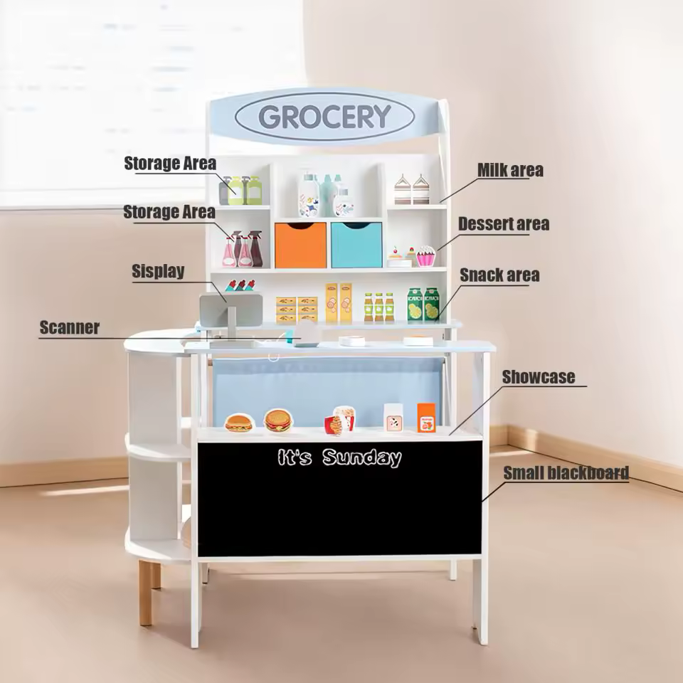 Toy Grocery Store, Toddler Grocery Store Playset Wooden Pretend Play Grocery Store Supermarket with Checkout Counter Snack Model - AliExpress