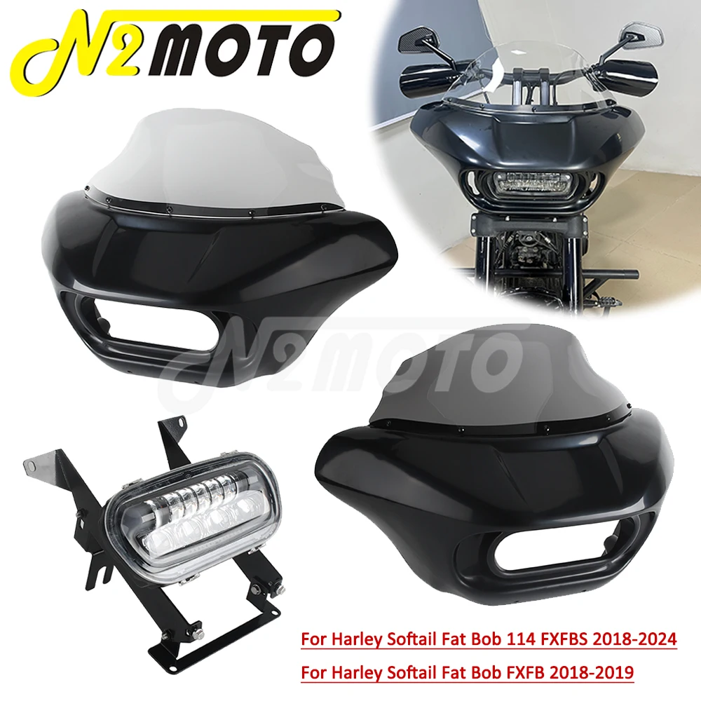 

Motorcycle Front Light Mask Cowl Headlight Fairing W/ Mounting Kit For Harley Softail Fat Bob 114 FXFBS 2018-24 FXFB 2018 2019