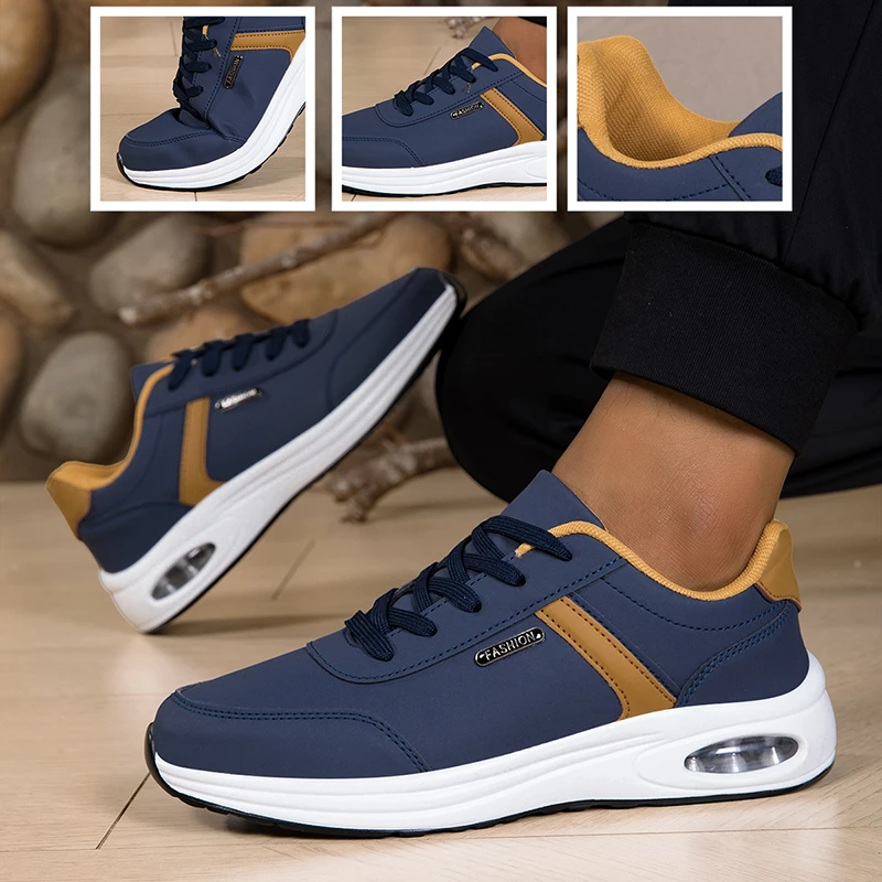 2026 New Walking Sports Shoes Leather Waterproof Casual Sports Shoes Non-slip Shock Absorption Running Shoes Men's Tennis Shoes image 4