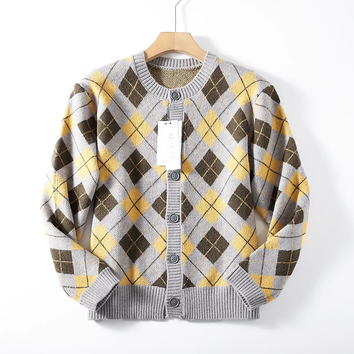 

Autumn And Winter New American Retro Diamond-shaped Jacquard Pattern knitted Sweater Men's Fashion Loose Casual Cardigan Sweater