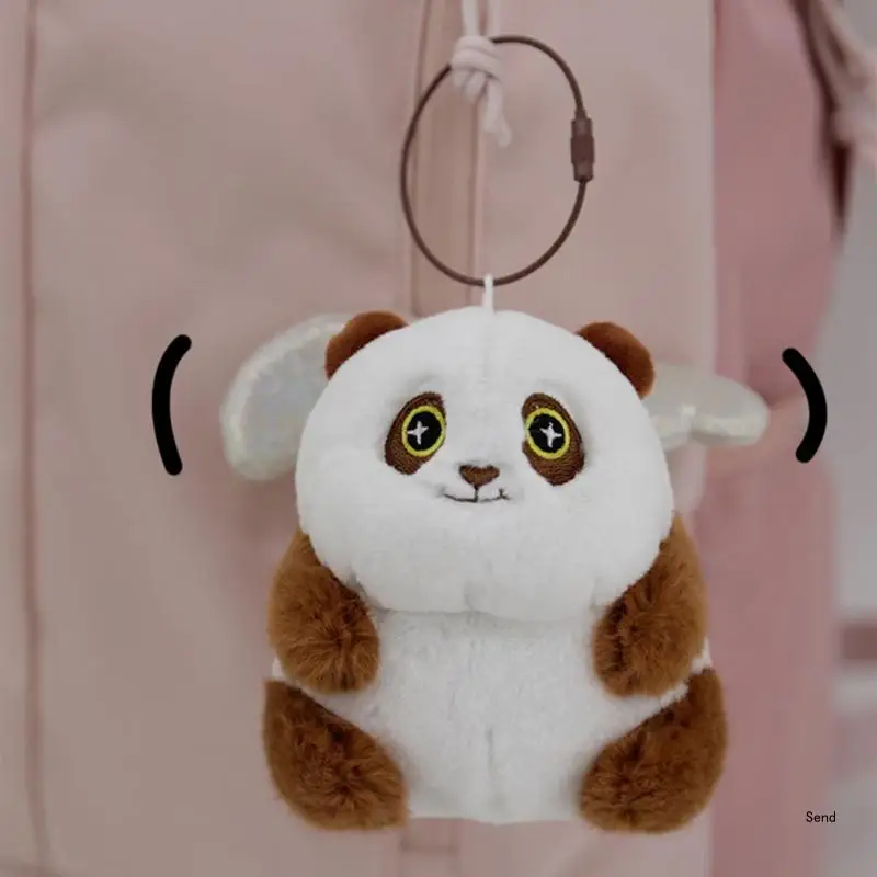 Lovely Fashion Panda Sturdy Plush Keychain Charm Pendant with Pull and Vibrating Feature for Bags and Phones Decoration