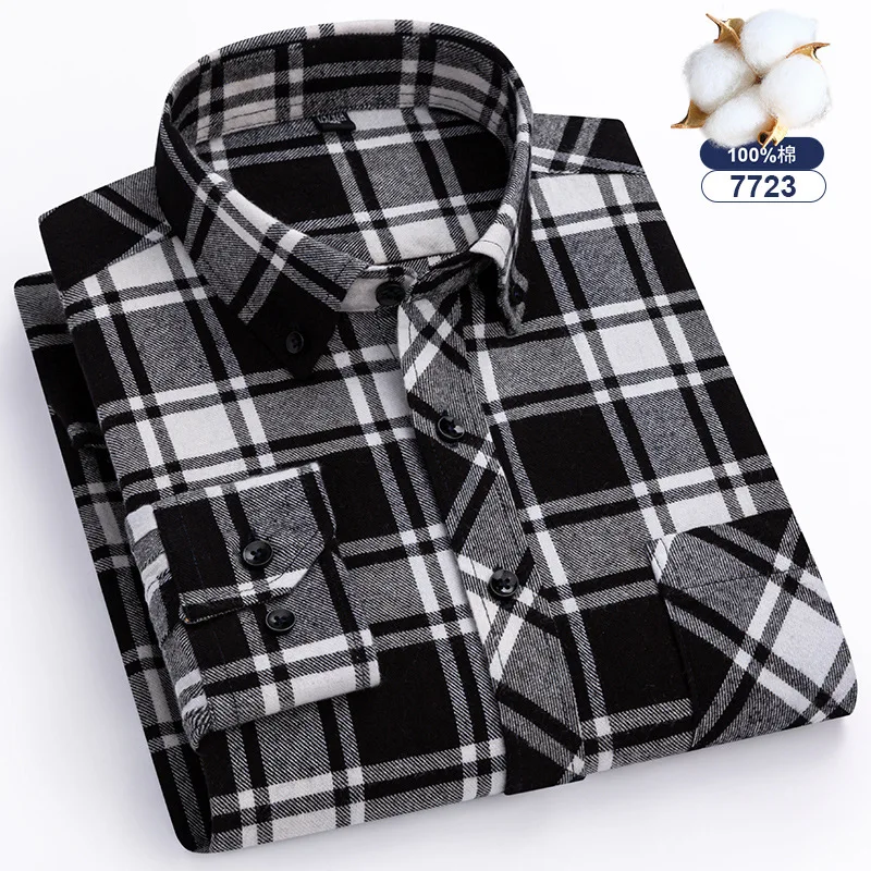 new Oversize 8xl Men\'s Flannel Shirts Men Long Sleeve Casual Men\'s Plaid Shirt 100 Cotton Regular Fit Big Size Single Pocket