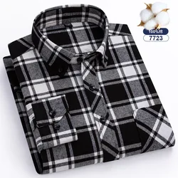 new Oversize 8xl Men's Flannel Shirts Men Long Sleeve Casual Men's Plaid Shirt 100 Cotton Regular Fit Big Size Single Pocket