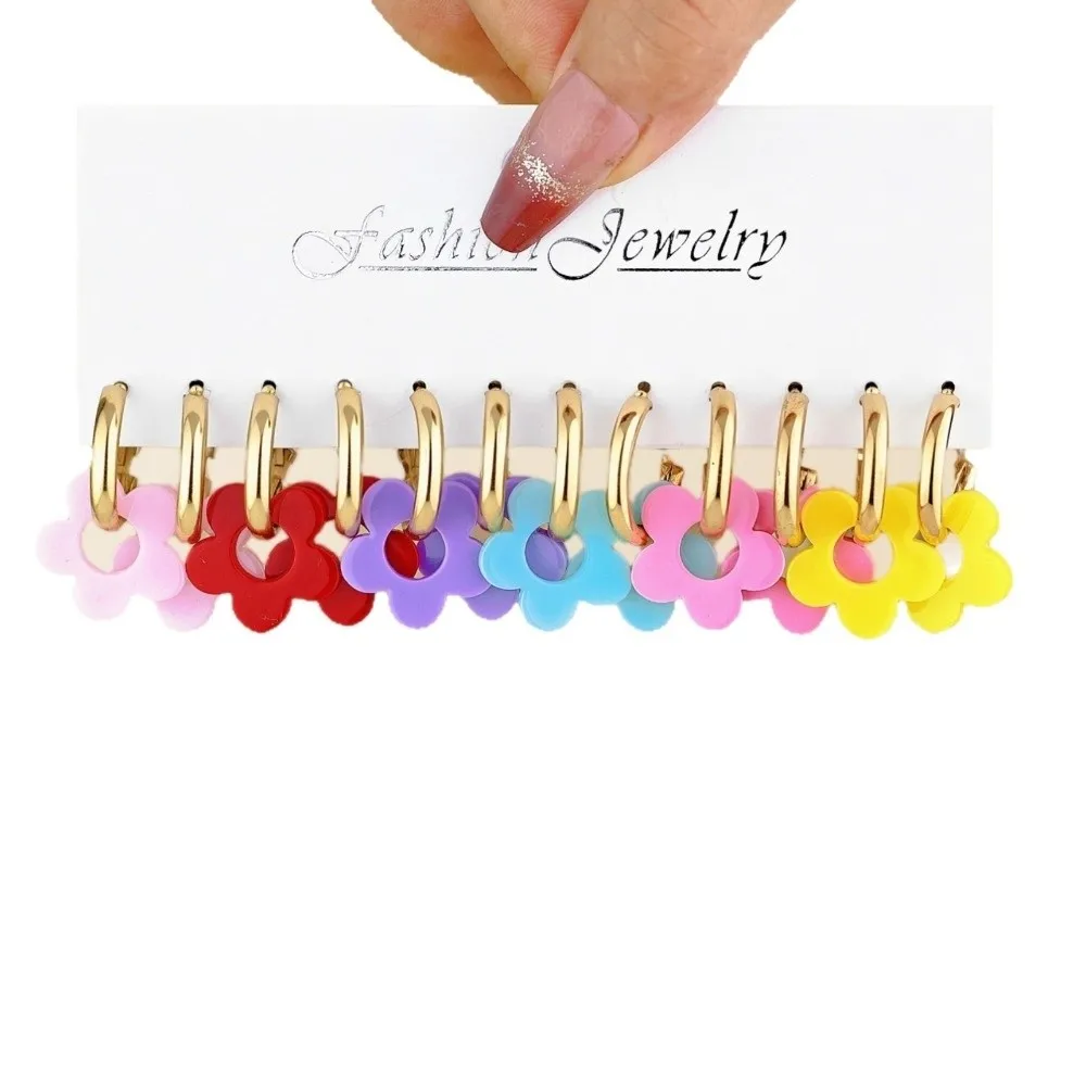 Neues Acryl-Ohrringe-Set, bunte Blumen-Anhänger-Ohrringe, Geschenk, elegante, vielseitige Tropfenohrringe, Schmuckgeschenk