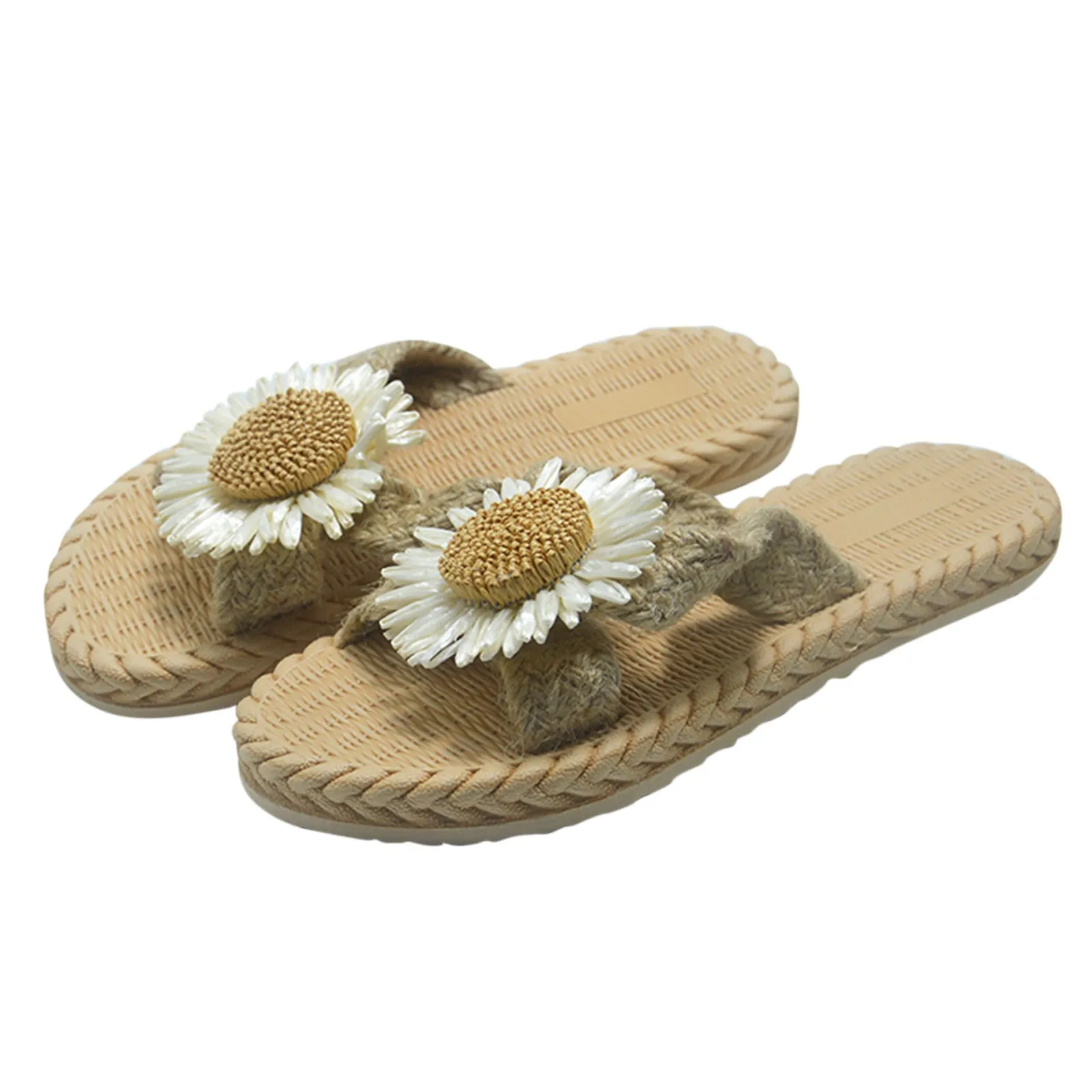 شبشب للشاطئ للنساء ، شفاط مقلد منسوج ، صنادل مسطحة ، موضة صيفية متطابقة ، كتان وقطن #5