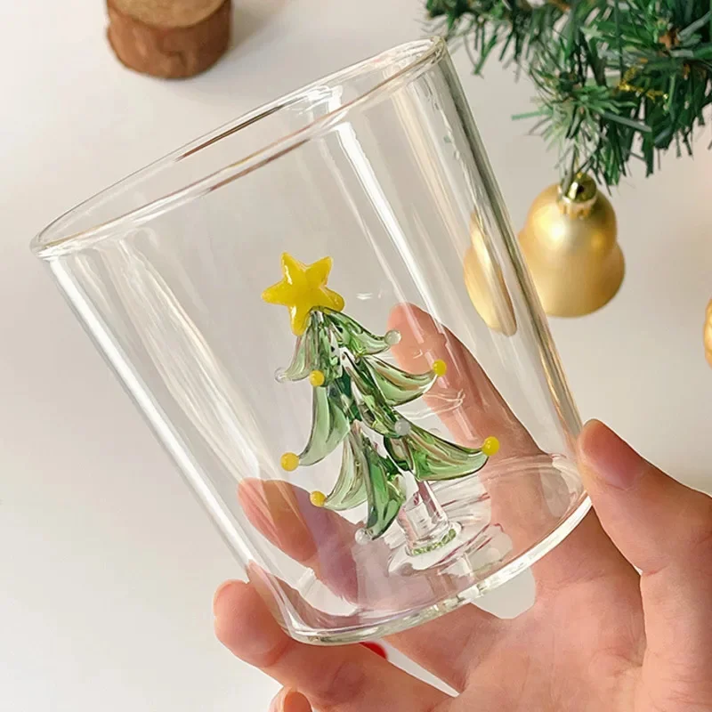 

Creative Glass Christmas Cup 3D Christmas Tree Inside Mug Wine Glass For Daily Party Drinking Glasses Coffee Milk Mug Party Gift