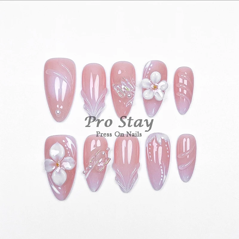 10pcs Long Trapezoid Stiletto Press on Nails Handmade Diamond Decoration Y2K Fashion Artificial False Nails