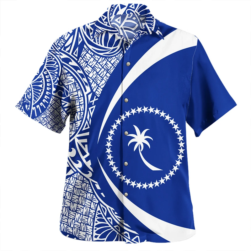 Polynesian Fashion Trend Tribal Culture 3D Printed Shirts Streetwear Short Sleeve Casual Lapel Button Tees Vintage Mens Shirts