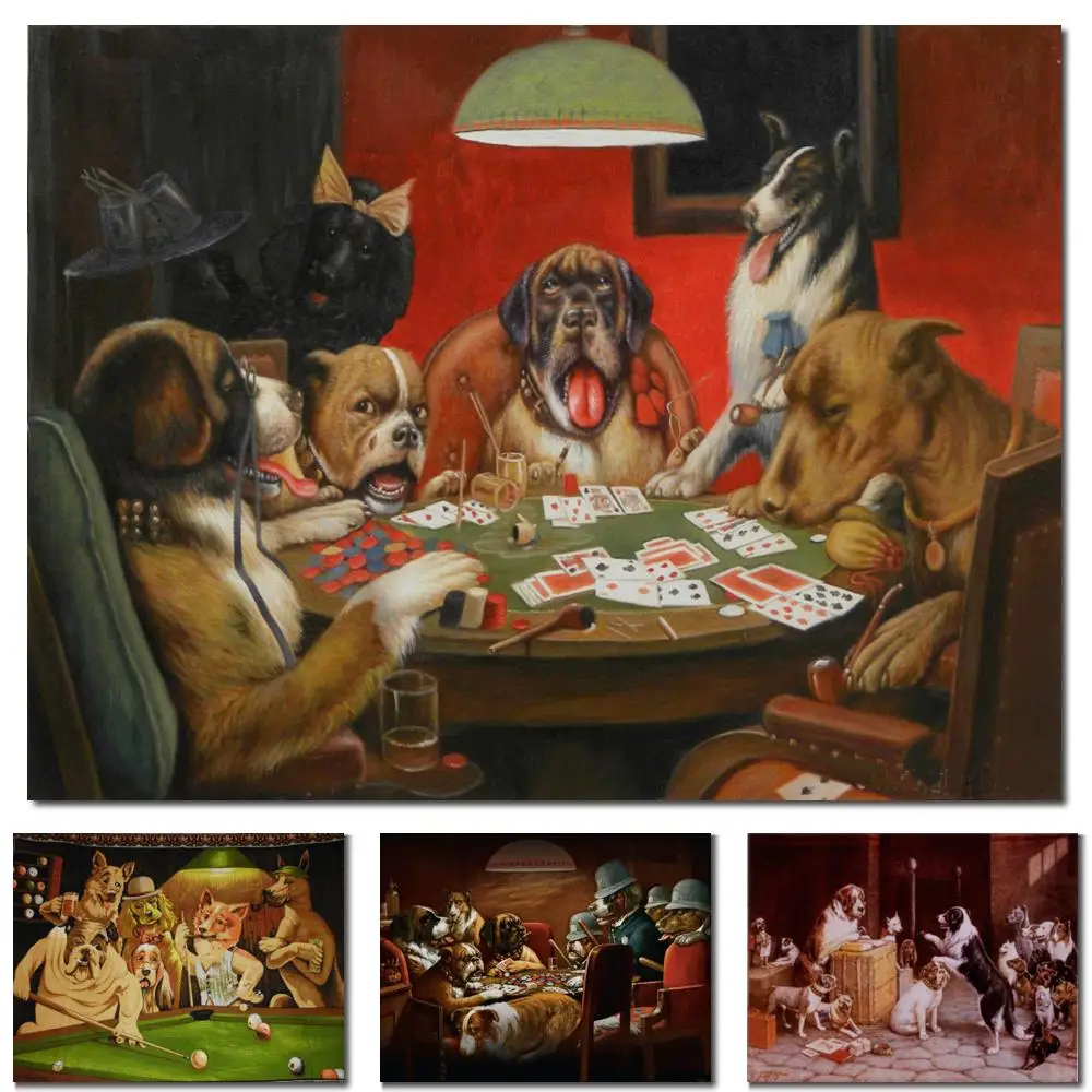 

Modern Dogs Painting Handmade Canvas Art Bold Bluff Cassius Marcellus Coolidge Poker Animal Artwork for Living Room Decor Large