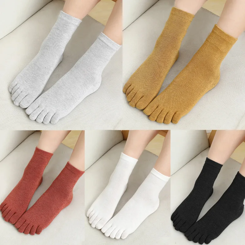 

5 Pairs Women Harajuku Toe Socks Soft Cotton 5 Fingers Casual Sweat-absorbing Solid Black White Socks with Toes 4 Seasons