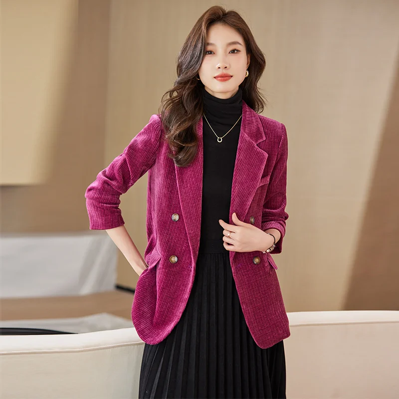 

New Arrival Ladies Casual Blazer Women Female Green Purple Orange Coffee Long Sleeve Double Breasted Autumn Winter Jacket Coat
