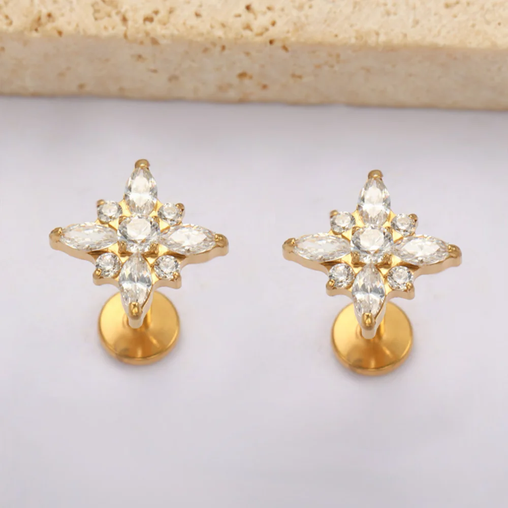 PUTITUP F136 التيتانيوم بأكسيد الحصان العين جولة أقراط مرصعة بحجر الزركون موضة الشرير نمط الأذن العظام الشفاه ترصيع هيئة ثقب المجوهرات #6