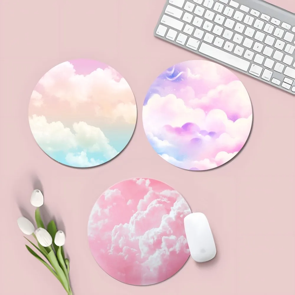 

Pastel Clouds Mousepad Animation Round Office Student Gaming Thickened Writing Pad Non-slip Cushion Mouse Pad Desktop Mat