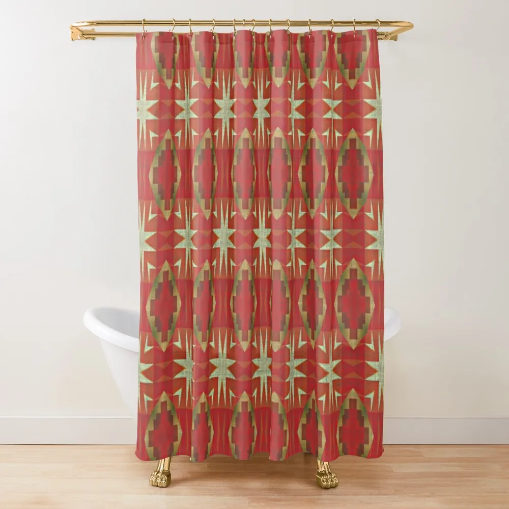 

Orange Red Ochre Olive Green Tribal Art Pattern Shower Curtain Cute Shower Elegant Bathroom Waterproof Shower Cover Curtain