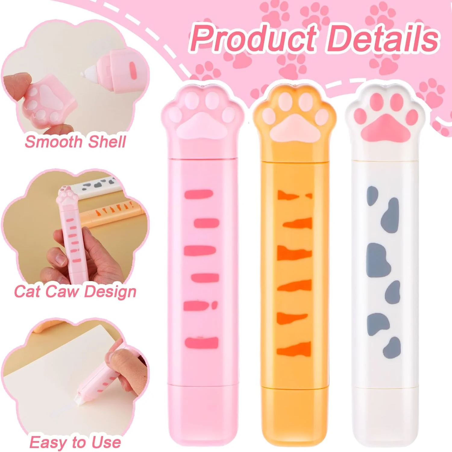 Correction Tape 2 in 1 Double Head Dual Use, Paw Shaped Correction Tape and Roller Double Sided Dispensing Glue Combo, for  Stud