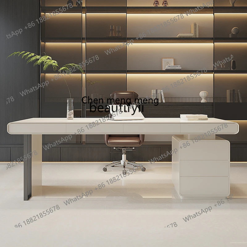 Light Luxury Italian Minimalist Study Desk Solid Wood High-End Feel Living Room Home Large Board Desk Office Computer Desk