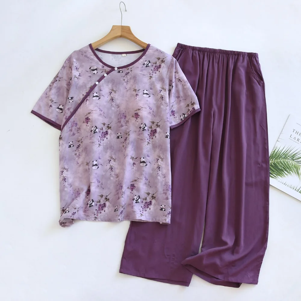 

New Summer Pajamas Chest Pad Pijama Floral Night Wear Female 2 Piece Set Short Sleeve Sleepwear Women's Home Set Female Pyjama