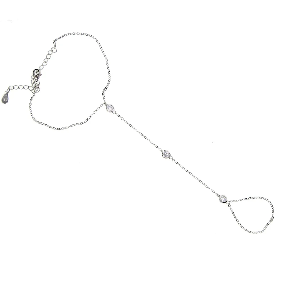 Pulsera de cadena esclava de Plata de Ley 925, anillo de dedo conectado, Micro pavé Cz, asas de circonia, joyería de capas para mujer