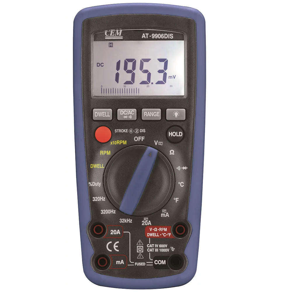 CEM AT-9906DIS Multifunction Auto Ranging RPM Measurement for Automotive Engines Digital Analog Car Multimeter