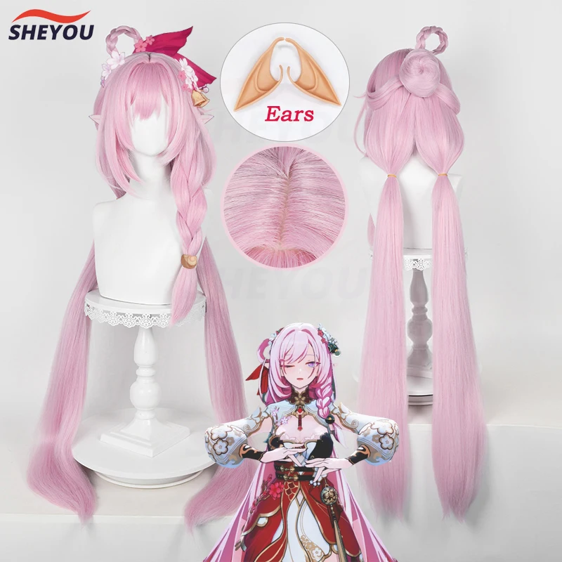 

New Skin Elysia Cosplay Wig Game Honkai Impact 3 Pink 110cm Long Heat Resistant Synthetic Hair Role Play Wigs + Wig Cap