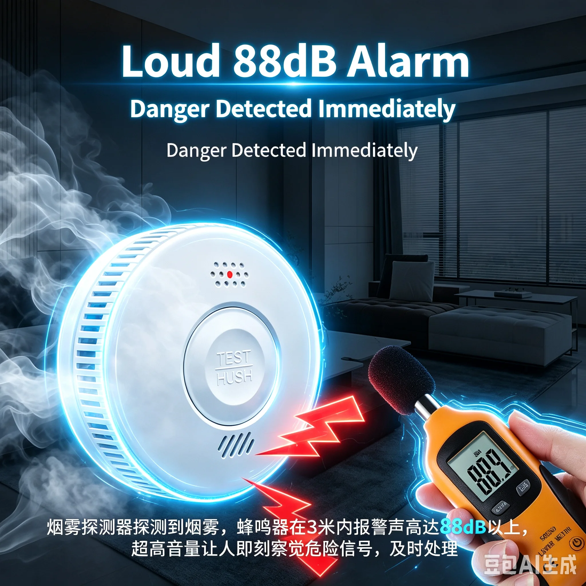 Smoke Detector Warning Indoor Fire Detection 85dB Siren Sound Alarm For House Restaurant Hotel Office