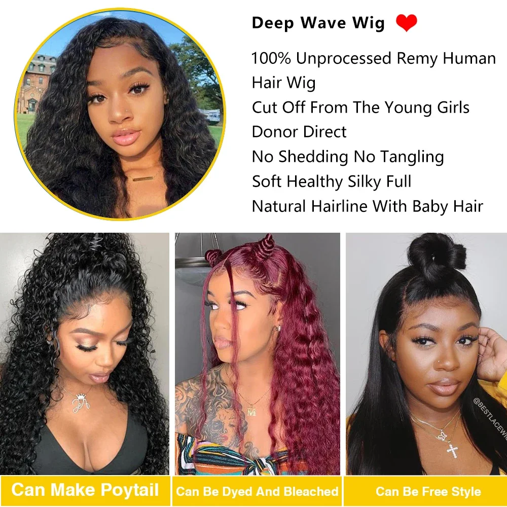 Perruque Lace Front Wig Naturelle Bouclée, Cheveux Humains, 13x4/13x6, Deep Wave, Transparent HD, avec Closure, pour Femme