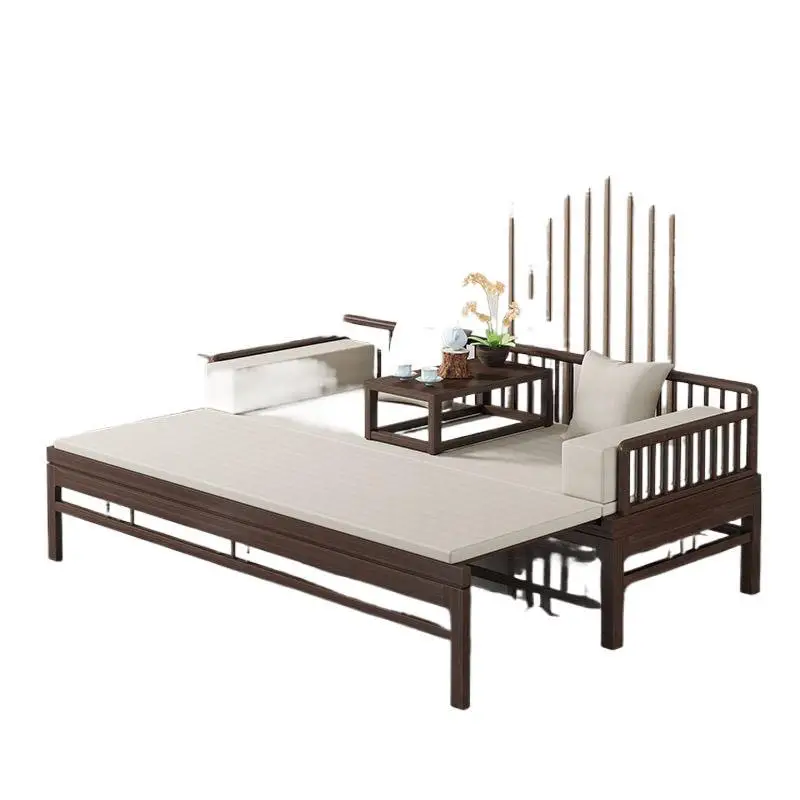Chinese solid wood Arhat bed sliding sofa living room small apartment Zen furniture modern bed dual-purpose sliding 5