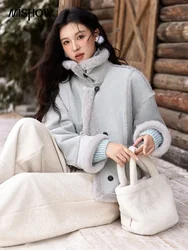 MISHOW Leather Fur Coat Fur Collar with Bag Women Winter Clothes Suede Plush Jacket Pocket Soft Thickened Warm Tops MXD57W0737