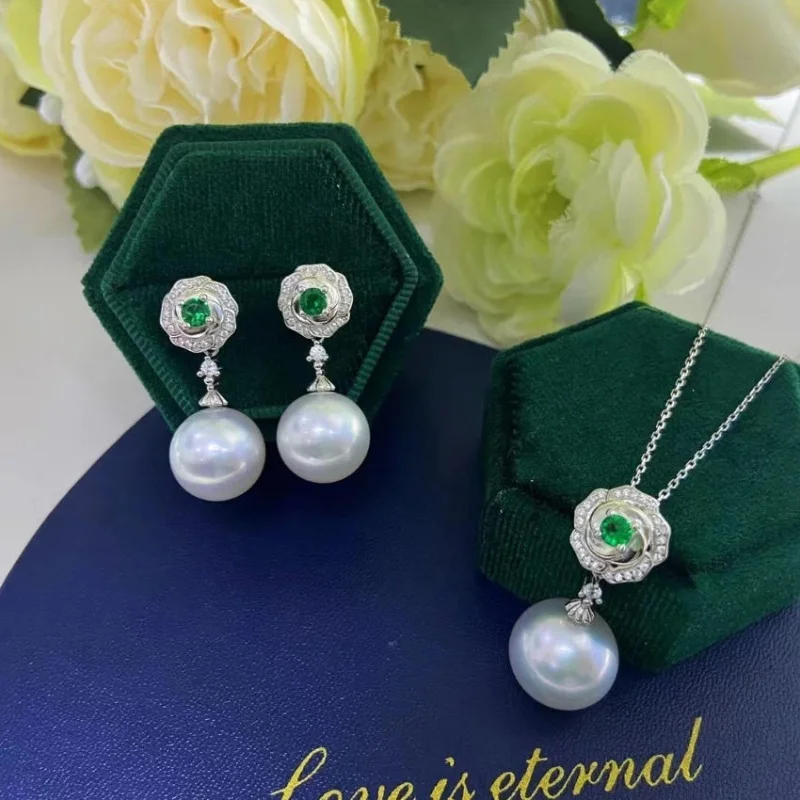 Extra Large 10-11mm South China Sea White round Pearl Pendant Earring Set 925 Sterling Silver AAAAA Natural Pearls Jewelry Set