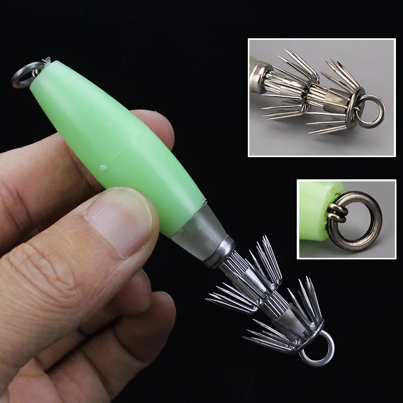 WEIHE 10cm 14g ABS Leuchtender Simulations-Tintenfisch-Hardbait mit Doppelhaken – Attraktiver Kunstköder für die Fischerei