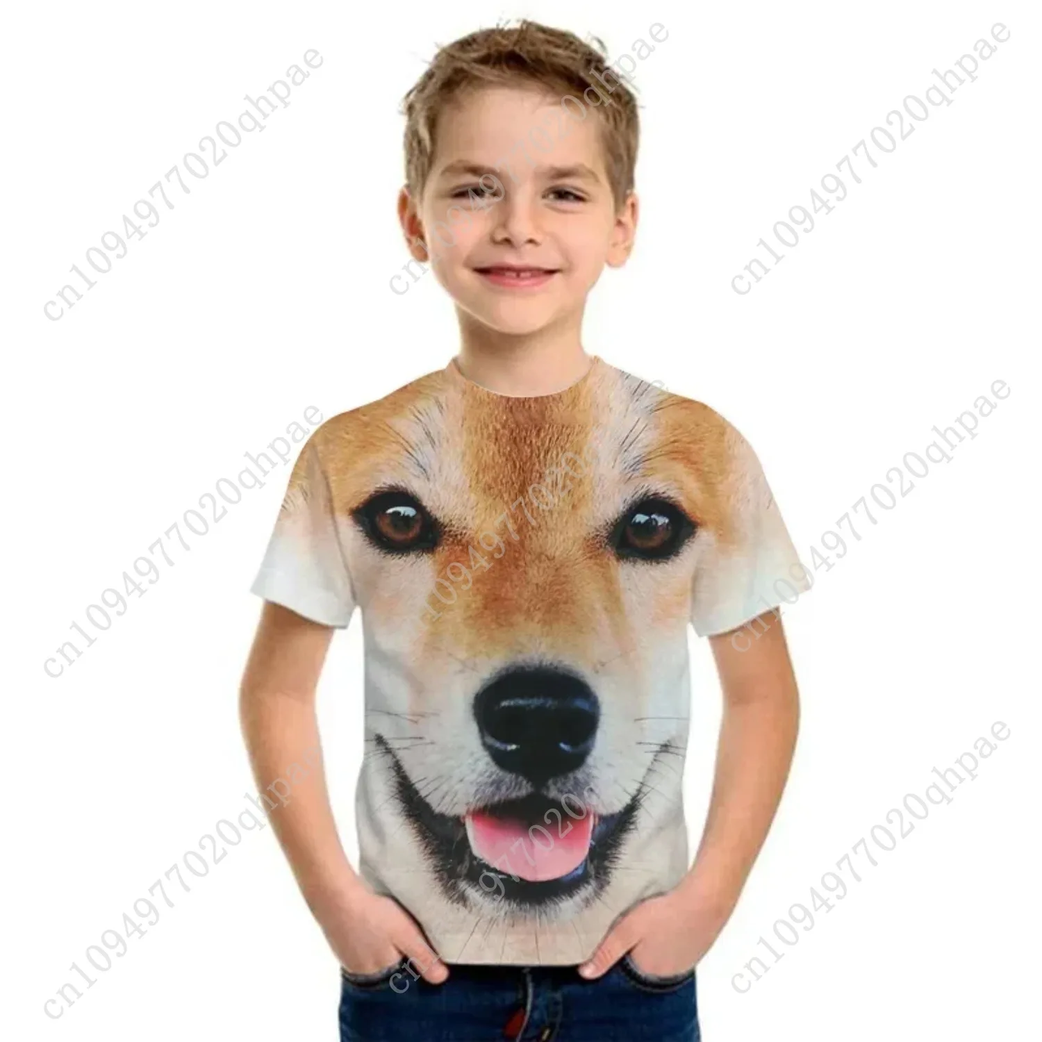 مضحك القرد الوجه تي شيرت للأطفال تي شيرت كامل لصبي الصيف قصيرة الأكمام المحملة ملابس الأطفال موضة فتاة تي شيرت #2