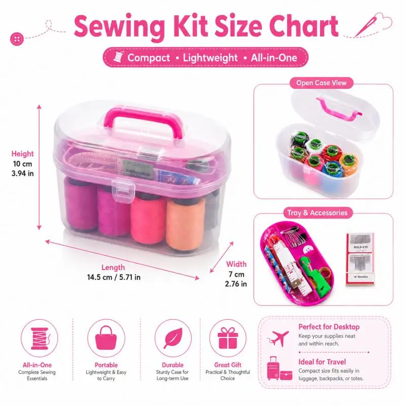 1~2 Boxen Nähset, tragbar für den Heimgebrauch, Nähwerkzeuge & Fäden, multifunktionale Nähwerkzeugtasche, DIY-Kleidungsnähen – Detail 2