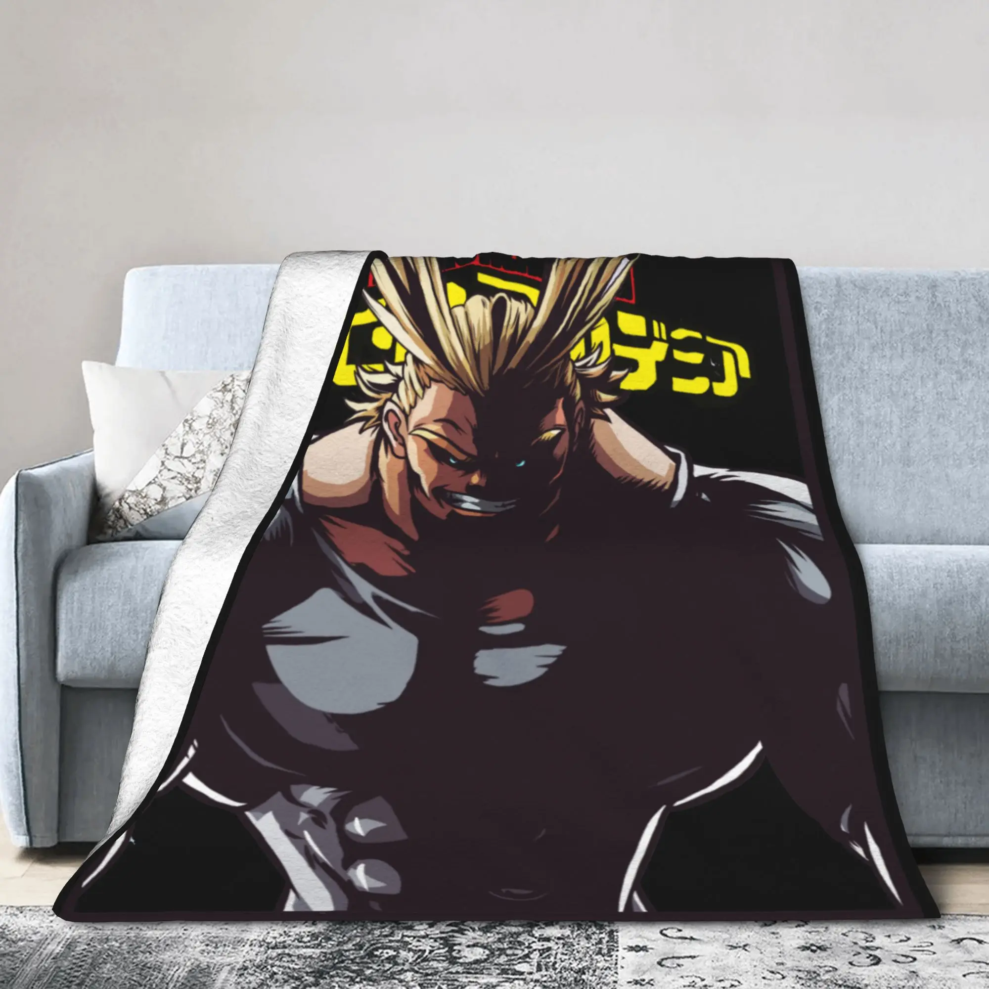 MHA Anime All Might Flannel Blankets  Fashion Throw Blanket for  Sofa Bedding Lounge 150*125cm Quilt,
