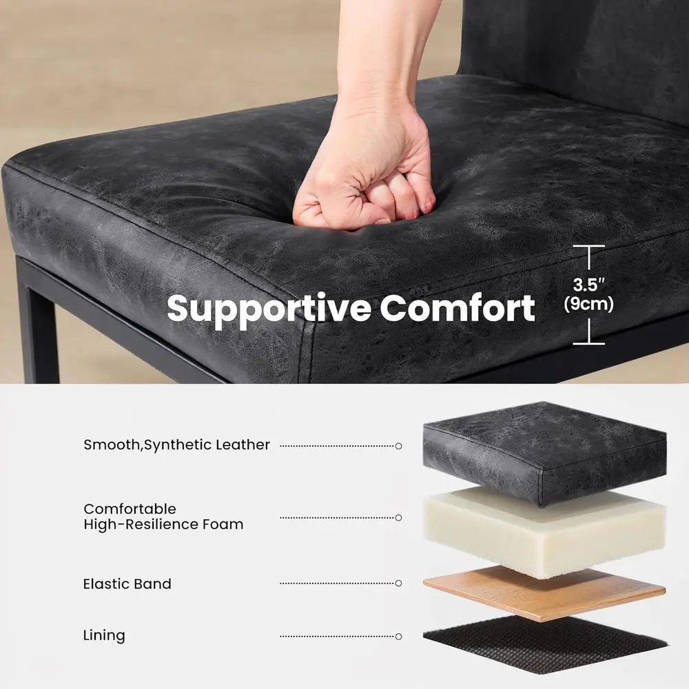 Set 4 Kursi Bar Tinggi 24 inci, Kulit PU dengan Sandaran untuk Dapur